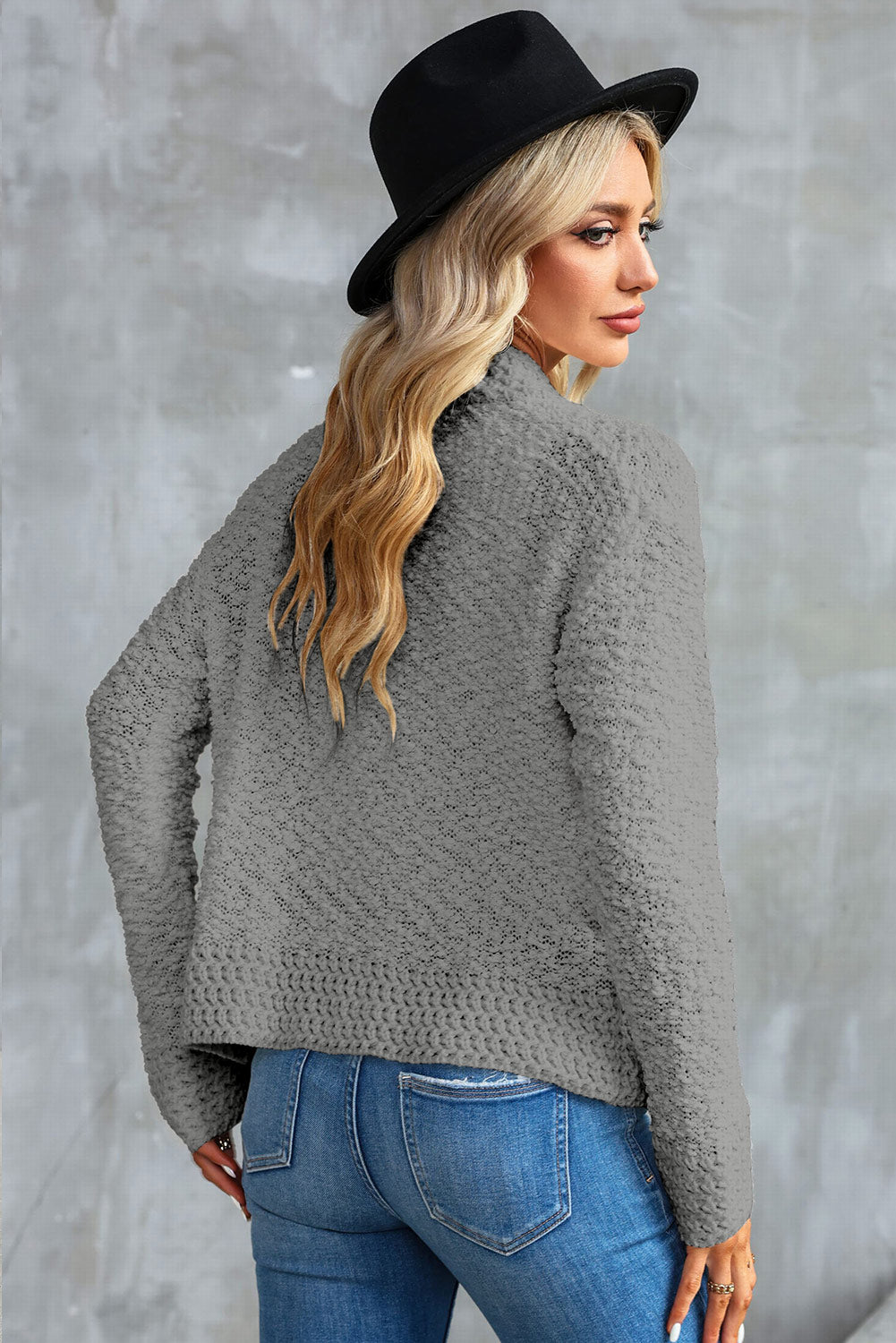 Fiery Red Popcorn Knit Open Front Cardigan