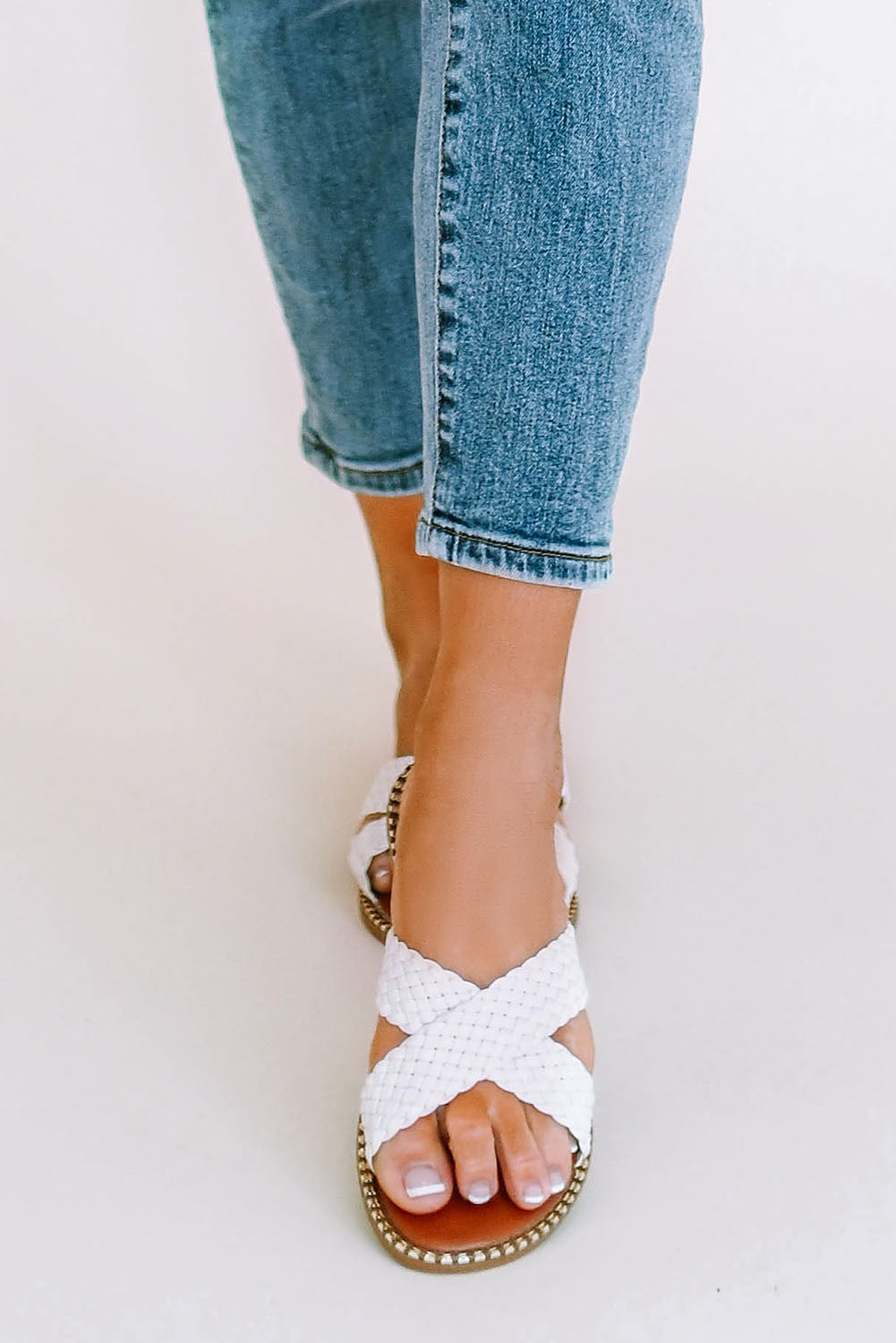 Beige Cross Straps Braised Slippers
