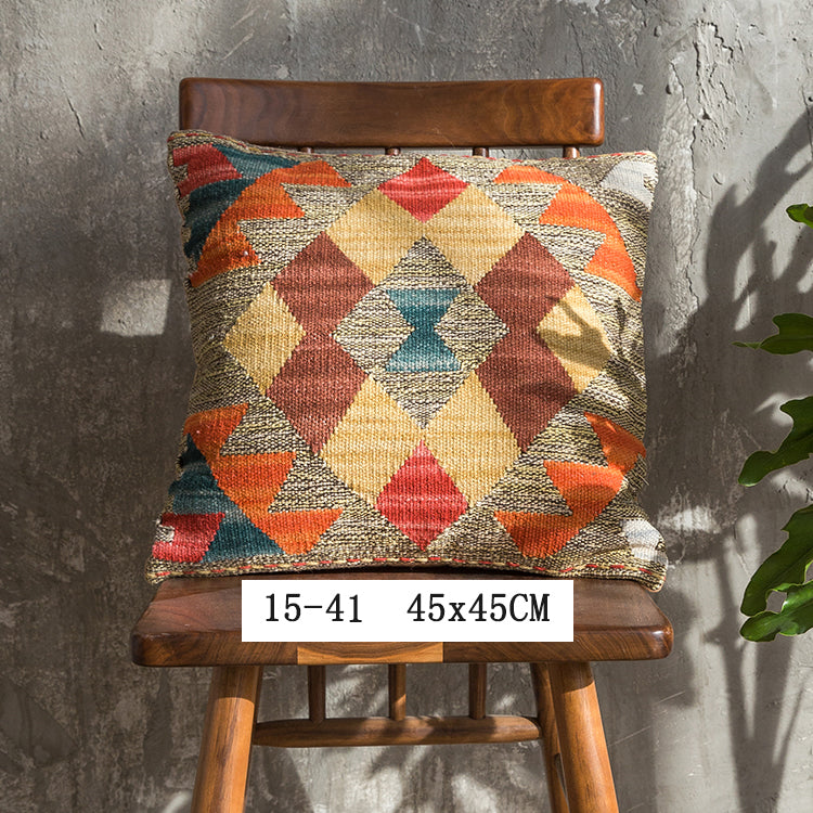 American Country Style Imported From India Ethnic Style Kilim Hand Woven Hard Wool Pillow Cover Cushion