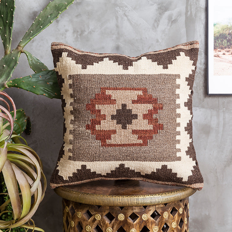 American Country Style Imported From India Ethnic Style Kilim Hand Woven Hard Wool Pillow Cover Cushion
