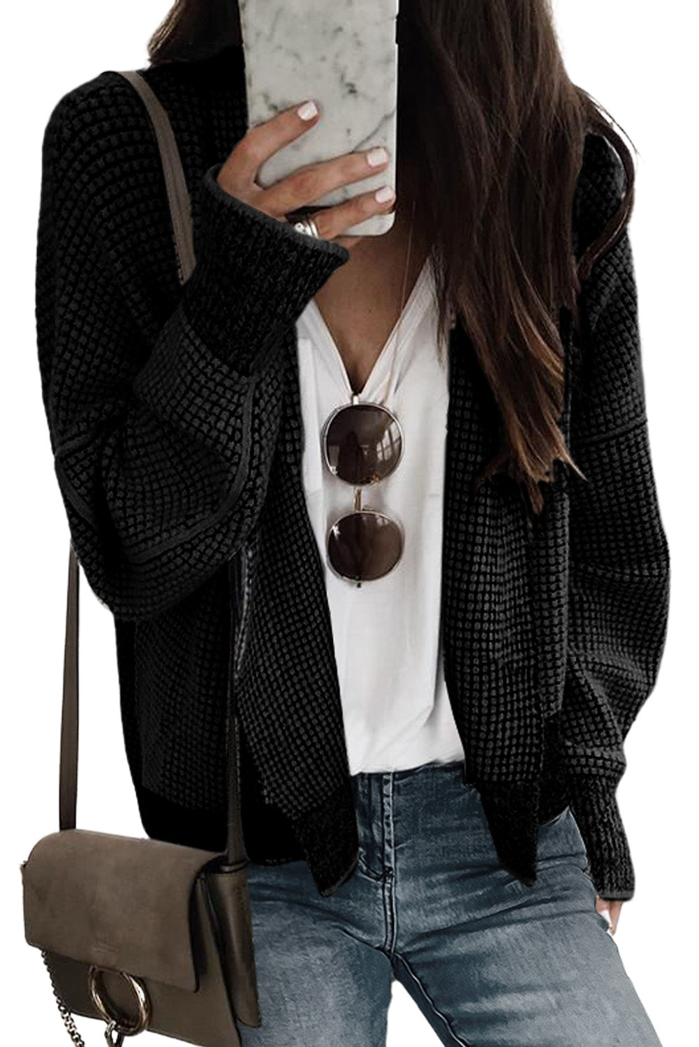 Apricot Plaid Contrast Trim Open Front Cardigan