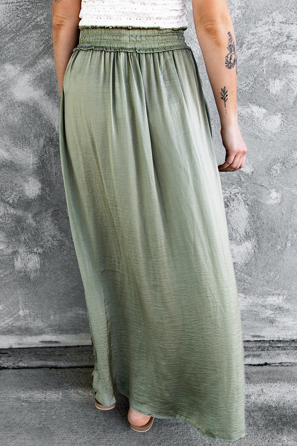 Adjustable Drawstring Smocked Waist Maxi Skirt