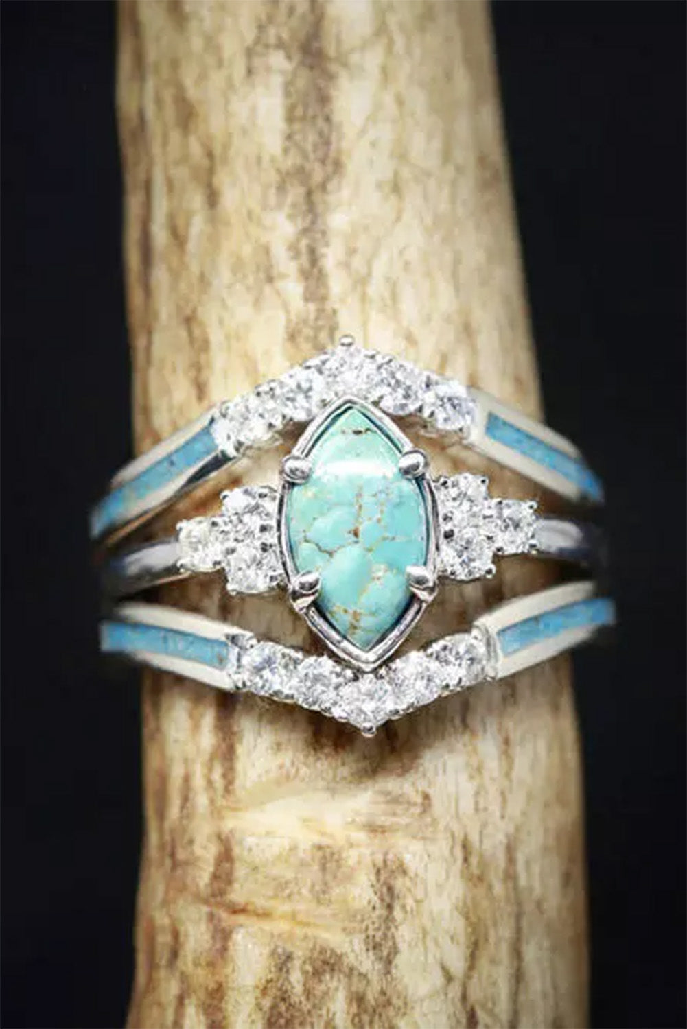 3Pcs Turquoise Rhinestone Ring Set