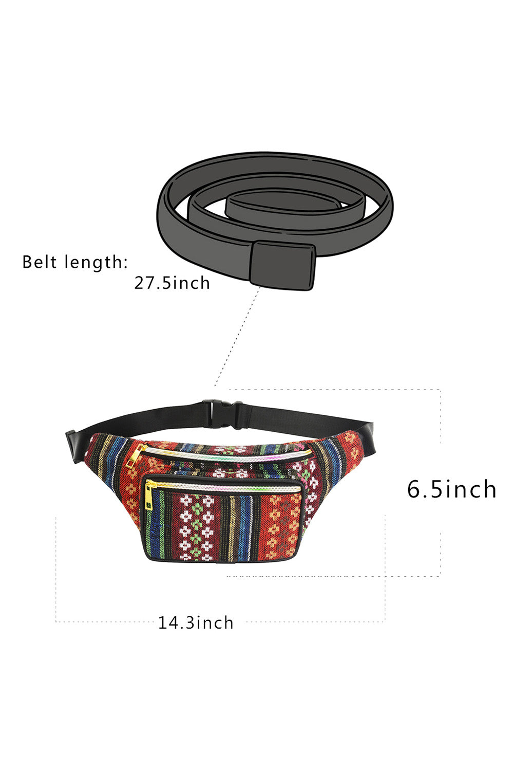 Multicolor Tribal Striped Pattern Waist Bag