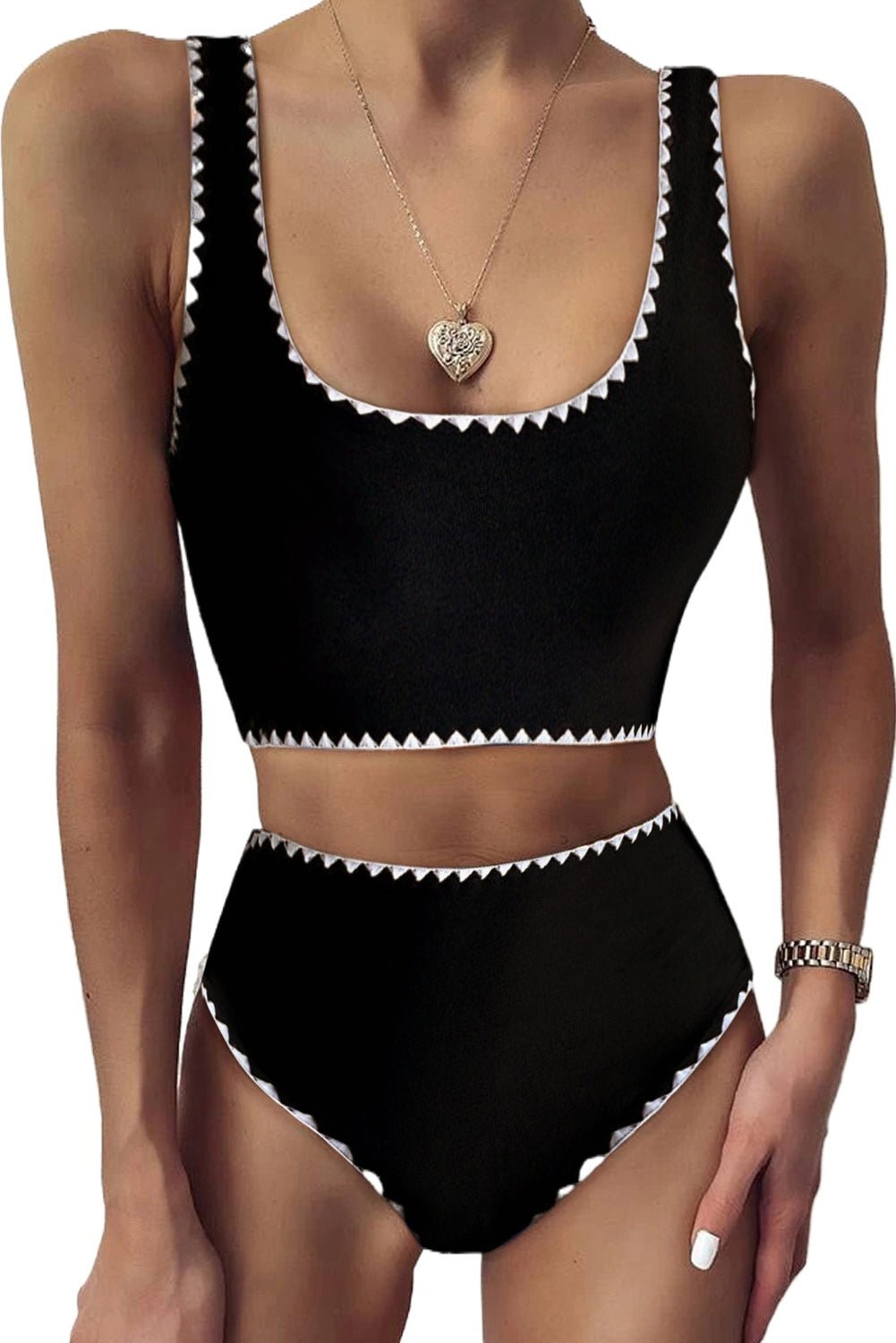 U-Neck Contrast Trimmed Bikini Set