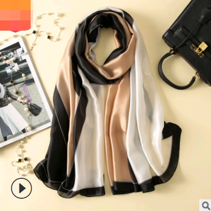 Spring, summer and autumn, new flowers, elegant and high-end artificial silk scarf, female decorative shawl, sunscreen beach towel