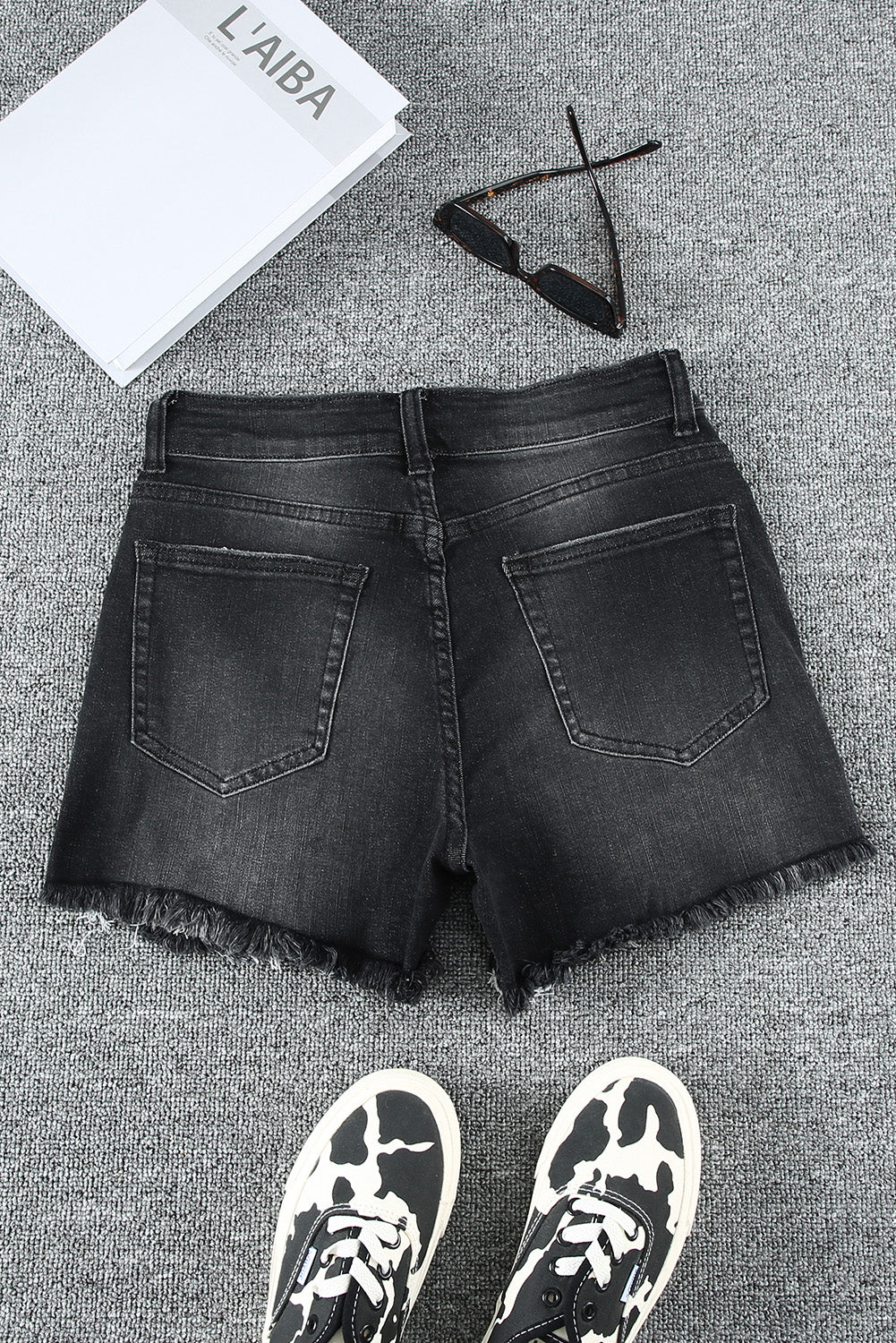 Raw Hem Distressed High Rise Denim Shorts