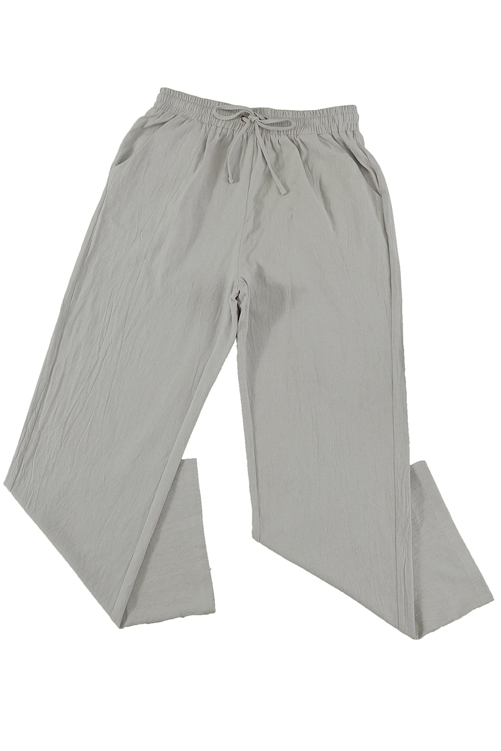 Black Drawstring Elastic Waist Pockets Long Straight Legs Pants