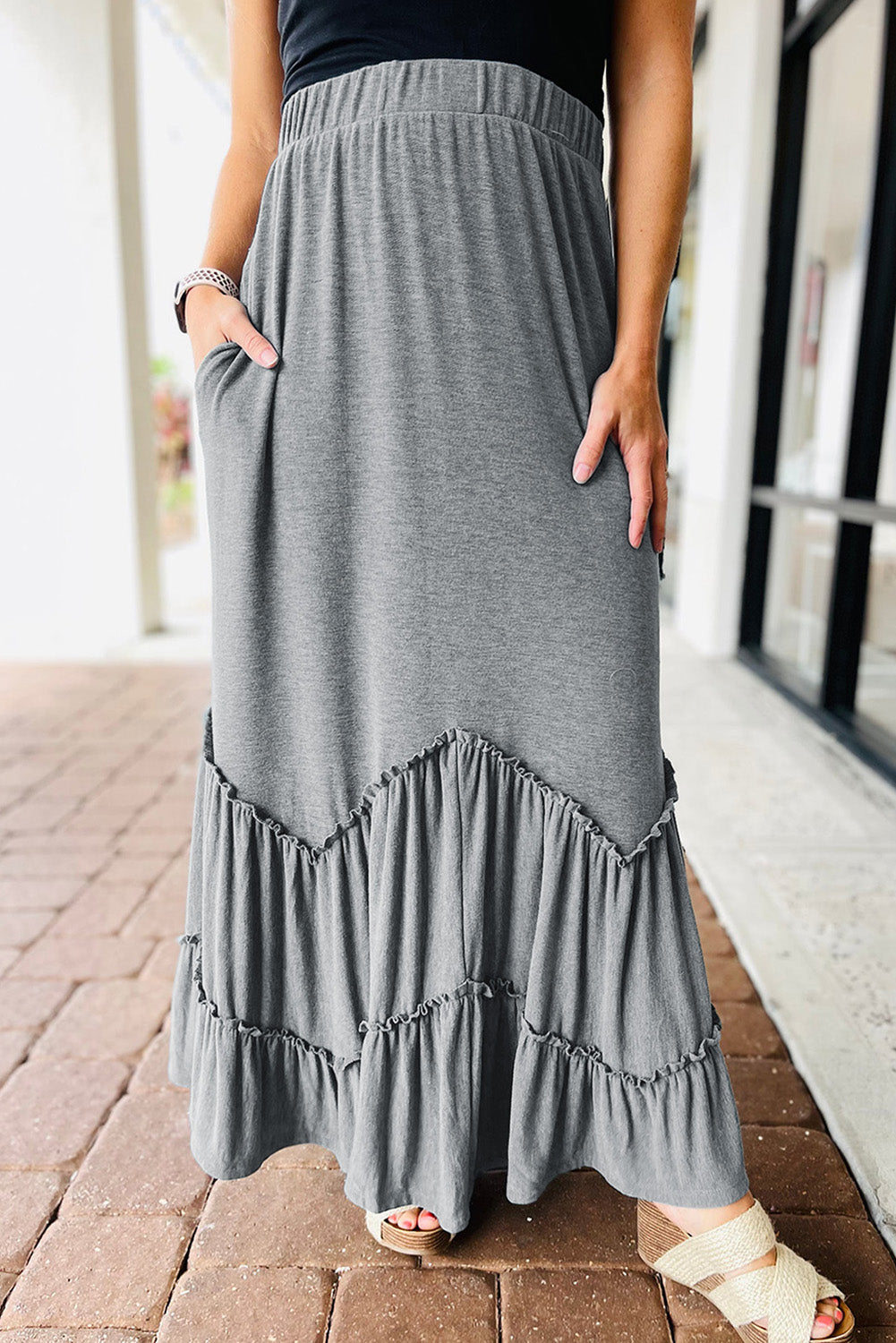 Zig-zag Tiered Maxi Skirt