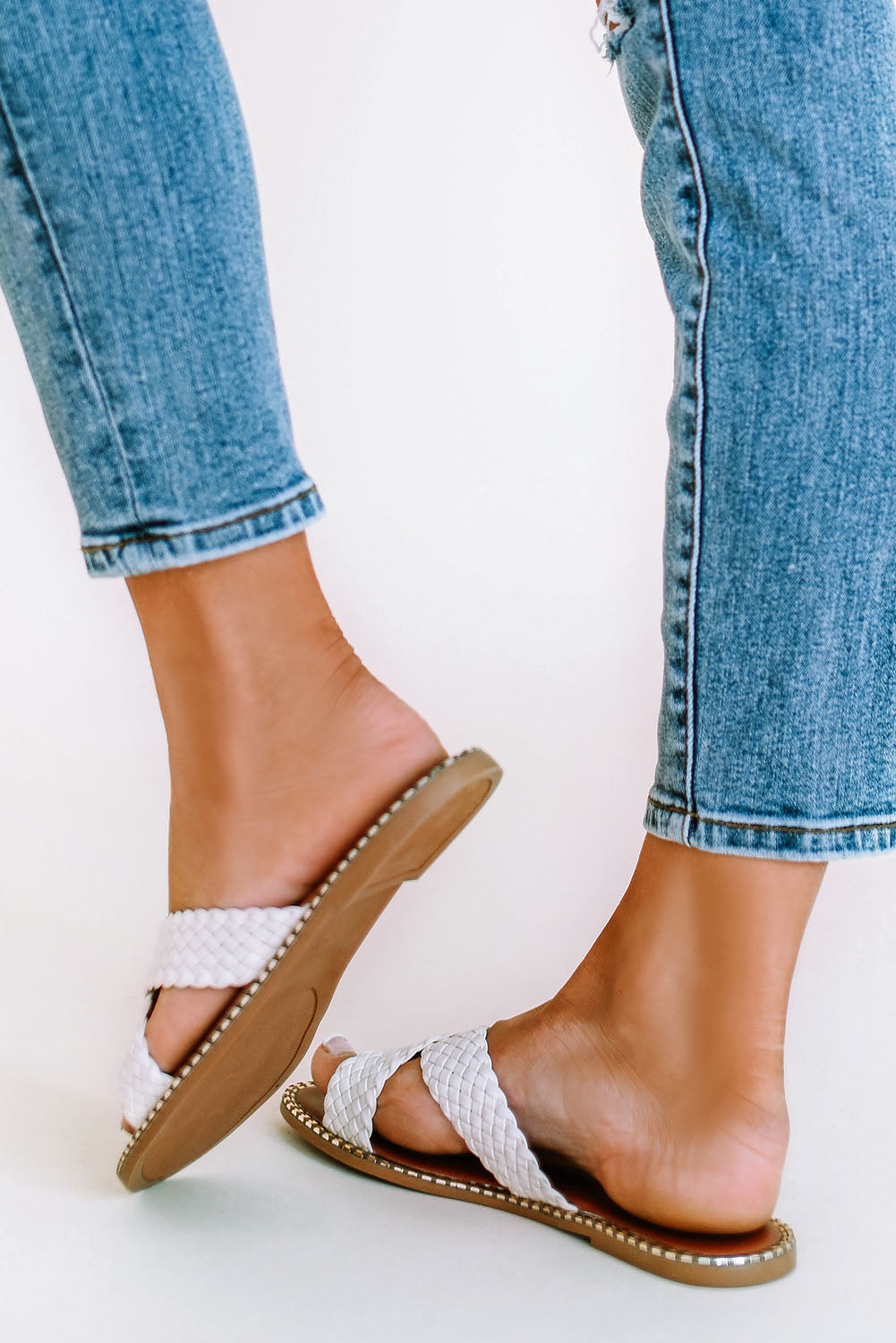 Beige Cross Straps Braised Slippers
