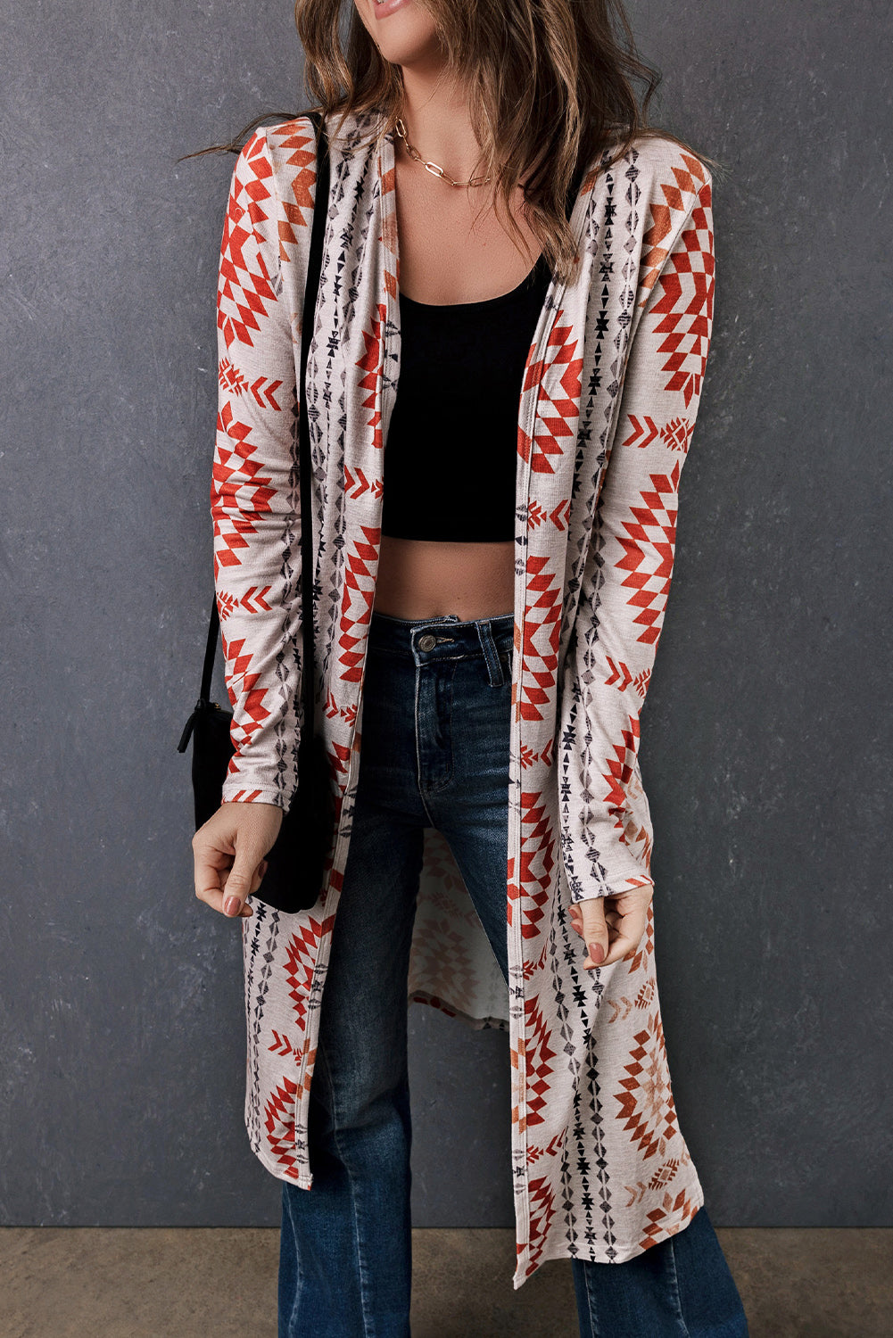 Geometric Aztec Print Open Front Cardigan