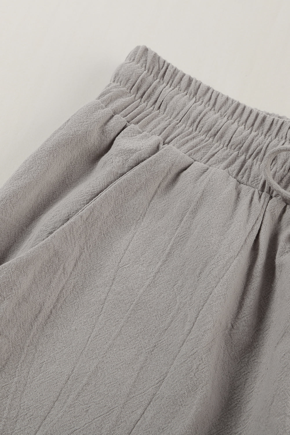Black Drawstring Elastic Waist Pockets Long Straight Legs Pants