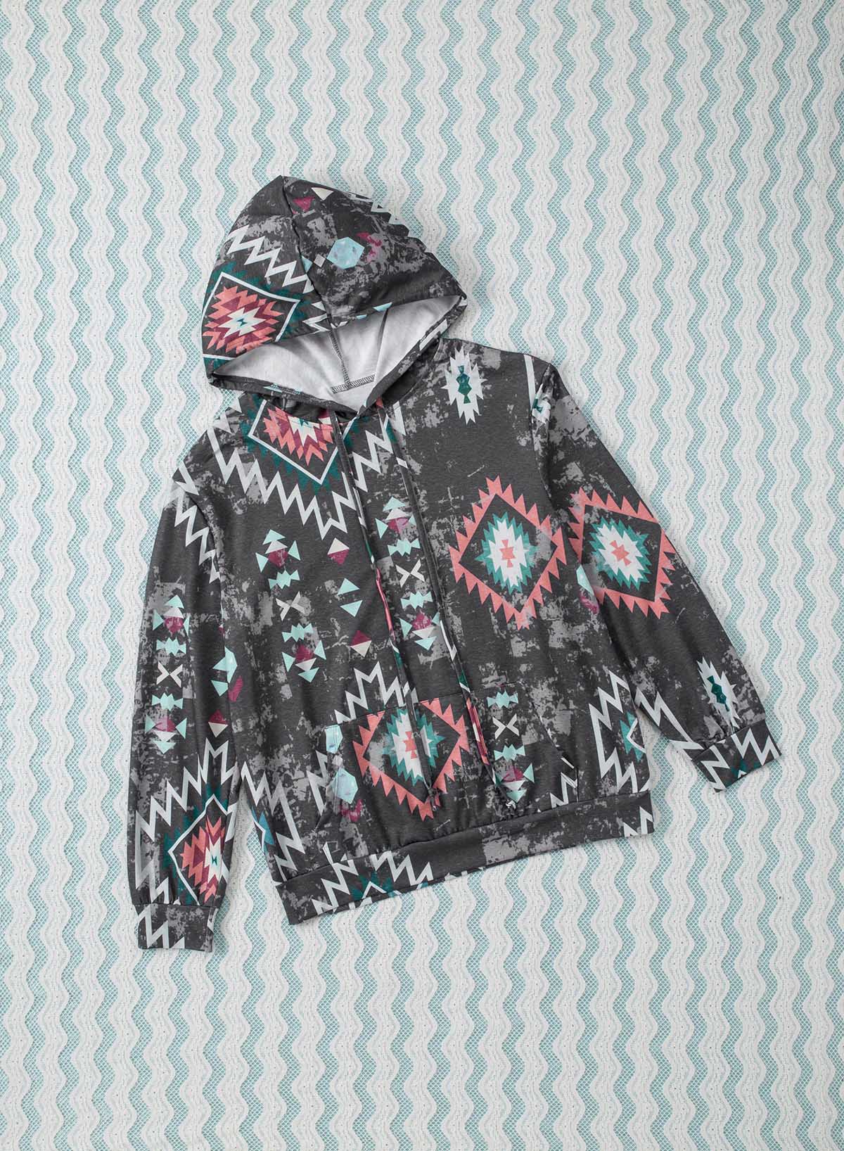 Aztec Kangaroo Pocket Drawstring Hoodie