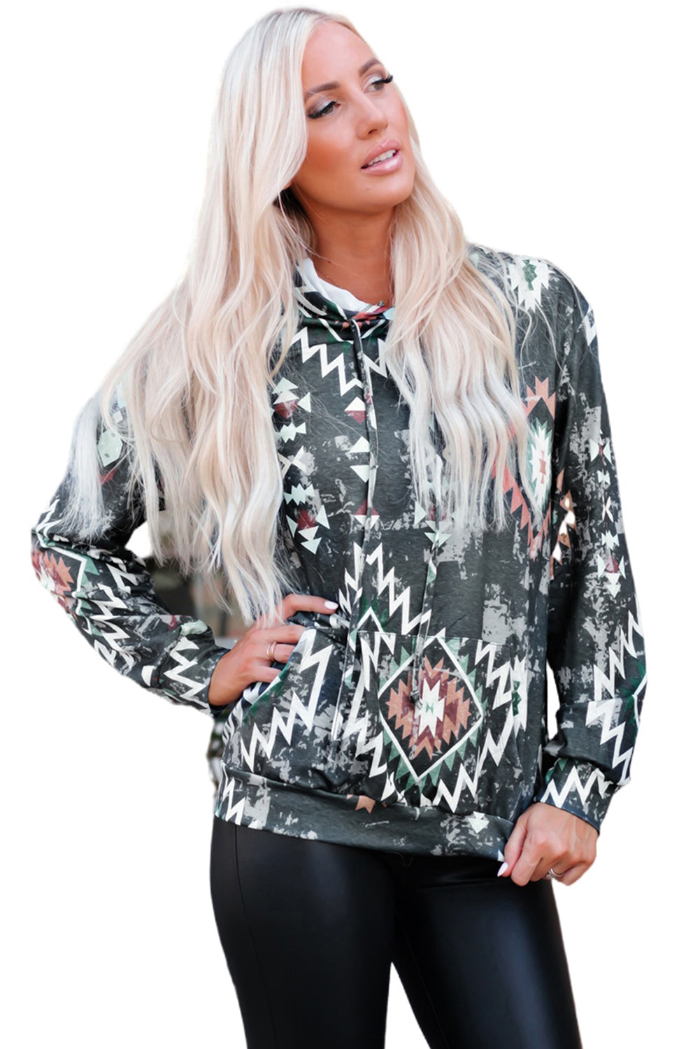 Aztec Kangaroo Pocket Drawstring Hoodie