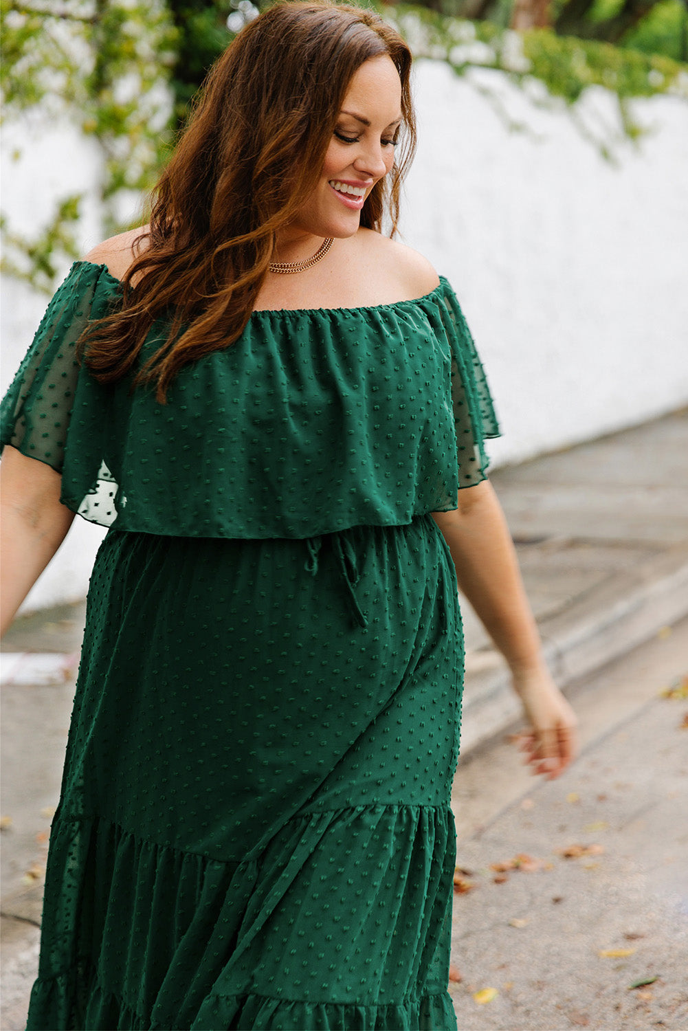 Yellow Yellow Off Shoulder Ruffle Swiss Dot Maxi Dress