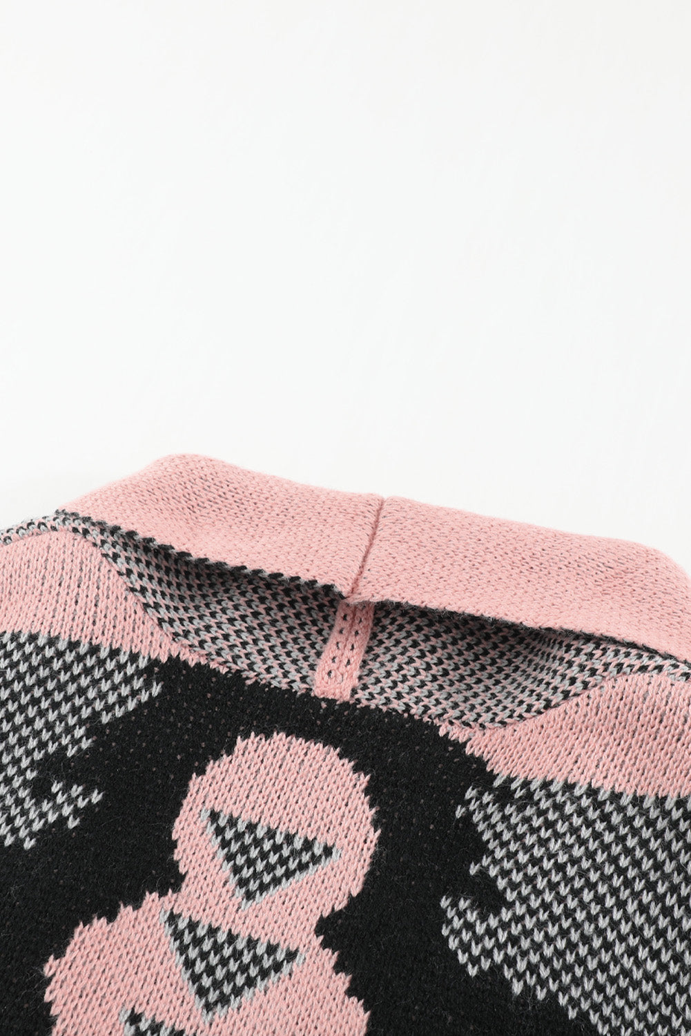 Beige Lapel Collar Geometric Print Knit Cardigan