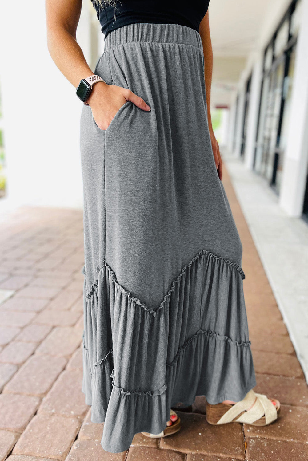 Zig-zag Tiered Maxi Skirt
