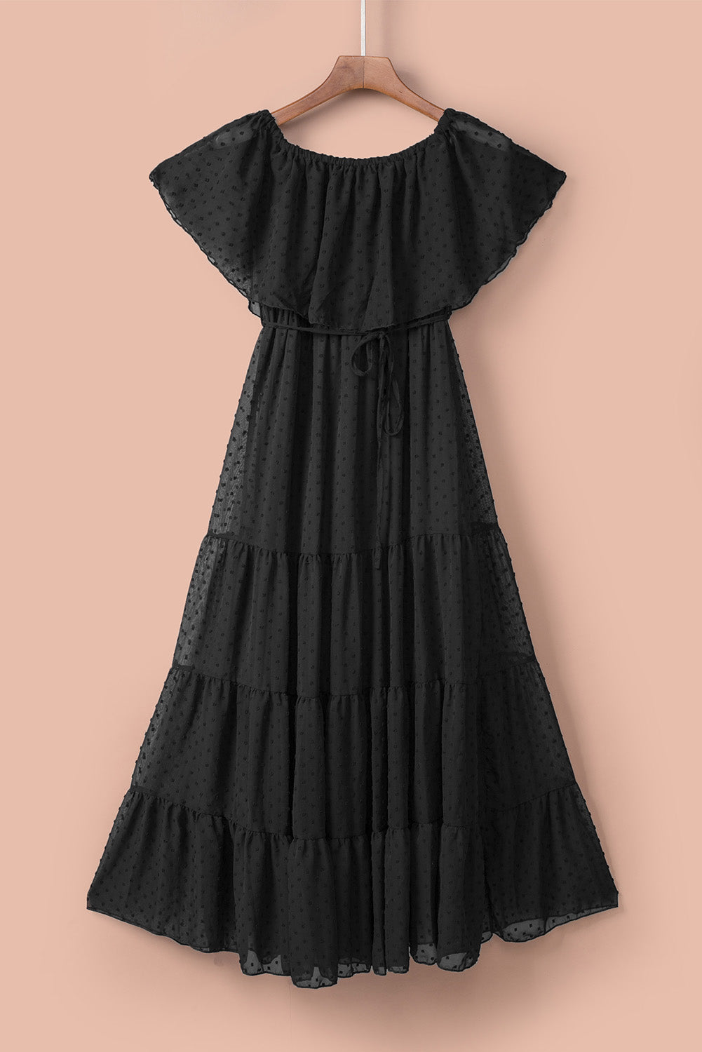 Yellow Yellow Off Shoulder Ruffle Swiss Dot Maxi Dress