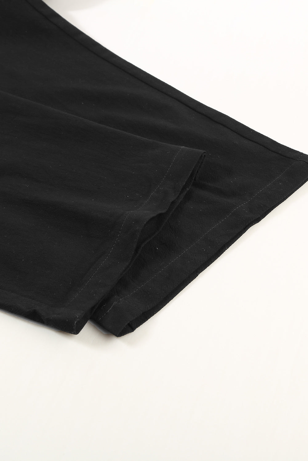 Black Drawstring Elastic Waist Pockets Long Straight Legs Pants