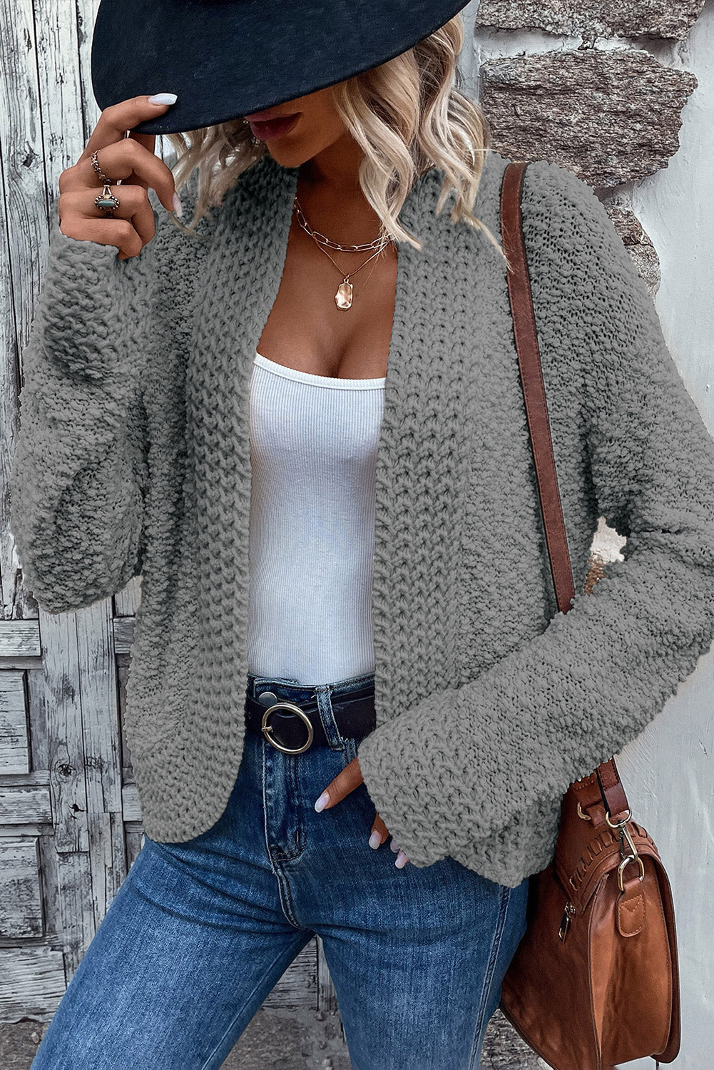 Fiery Red Popcorn Knit Open Front Cardigan