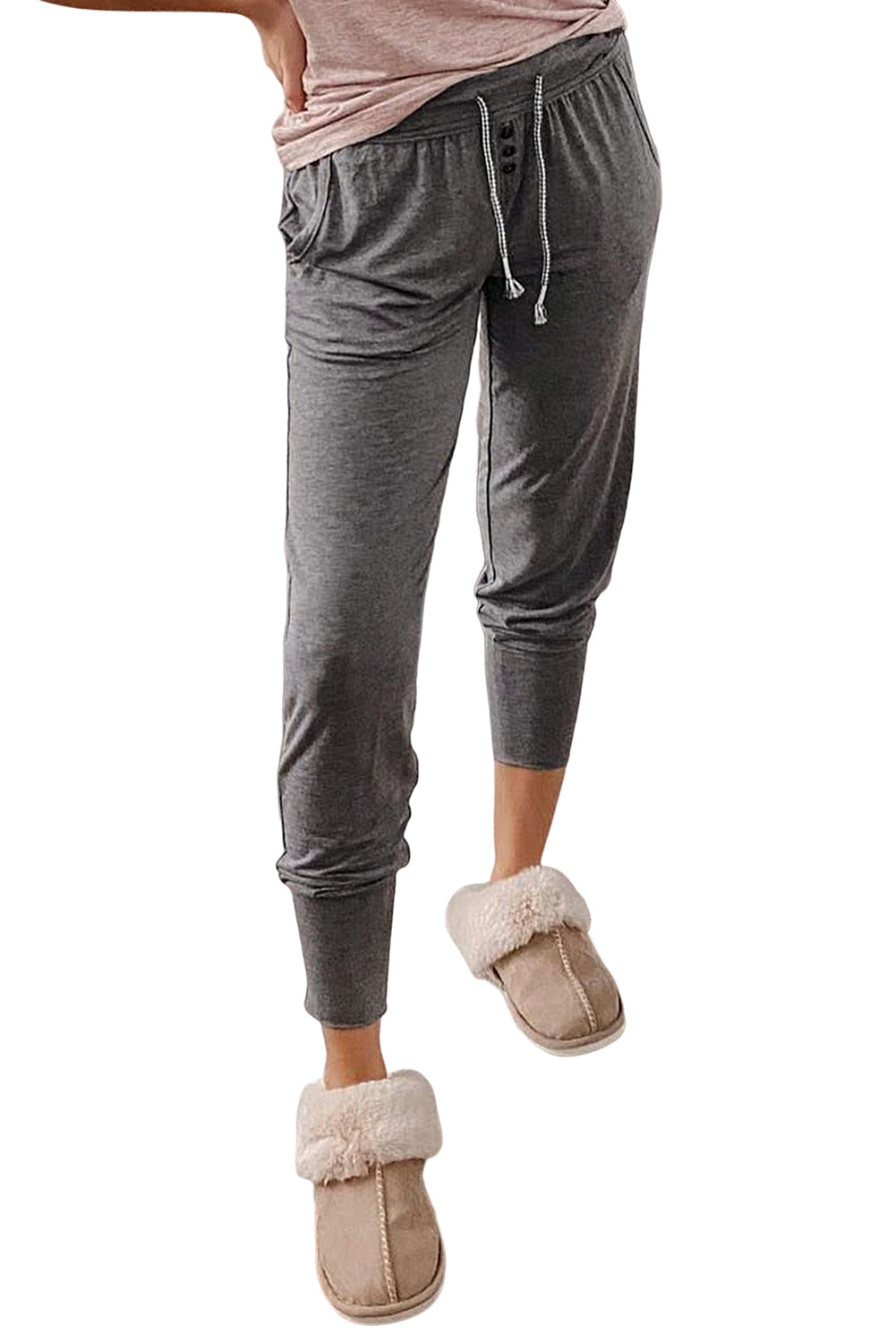 Buttoned Drawstring High Waist Jogger Pants