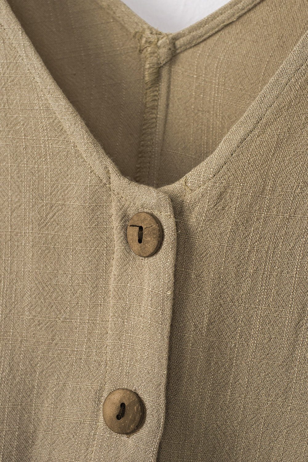 Beige Button V Neck Romper with Belt