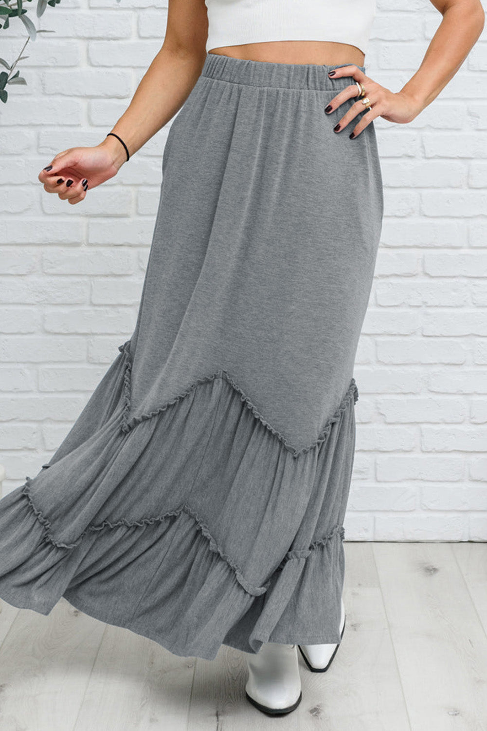 Zig-zag Tiered Maxi Skirt