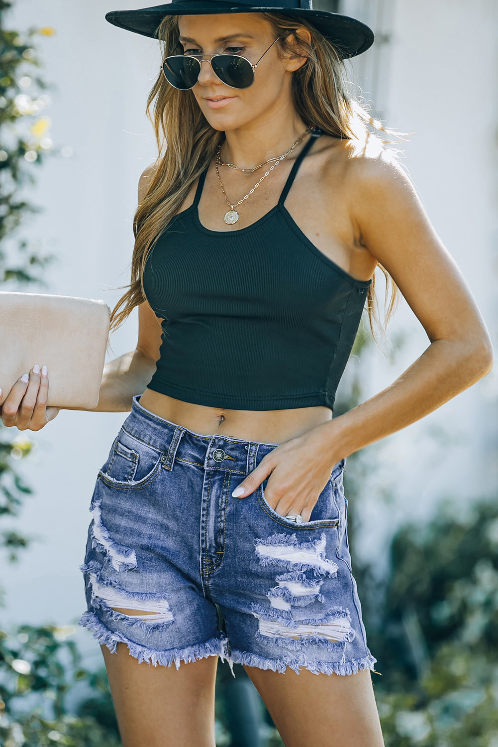 Raw Hem Distressed High Rise Denim Shorts