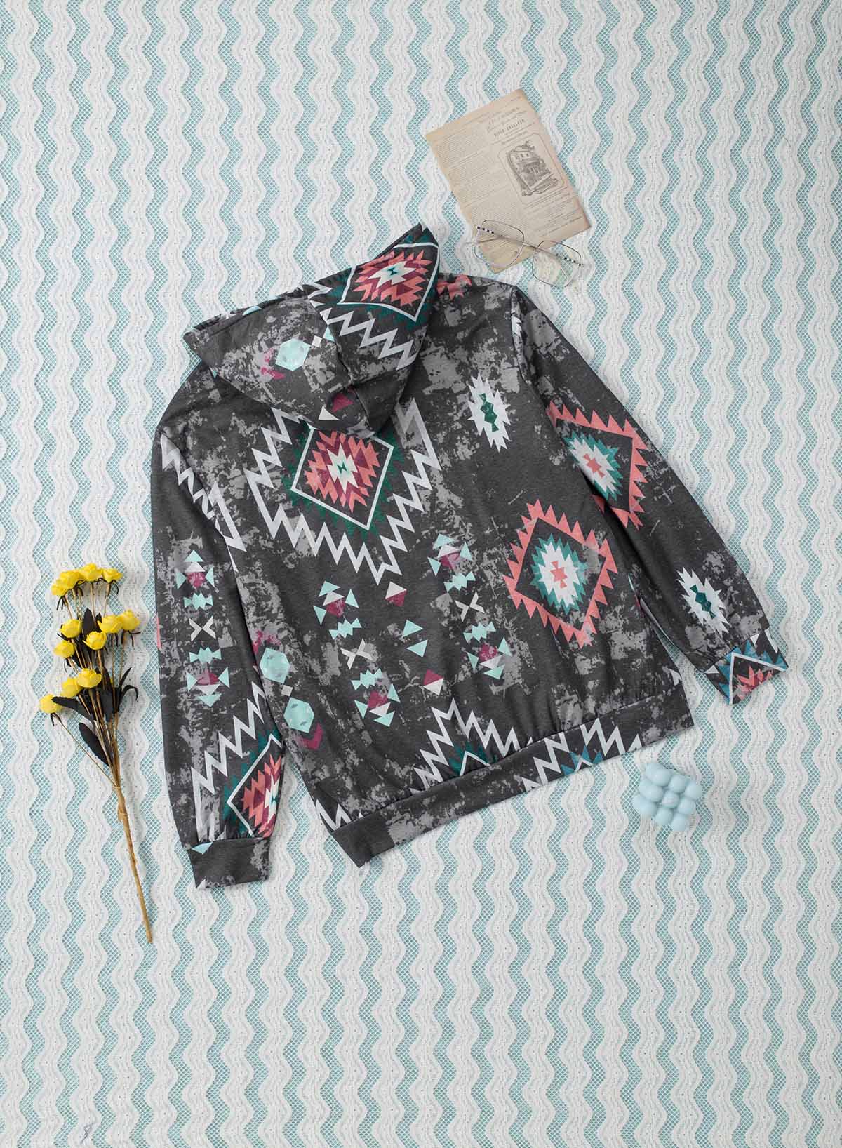 Aztec Kangaroo Pocket Drawstring Hoodie