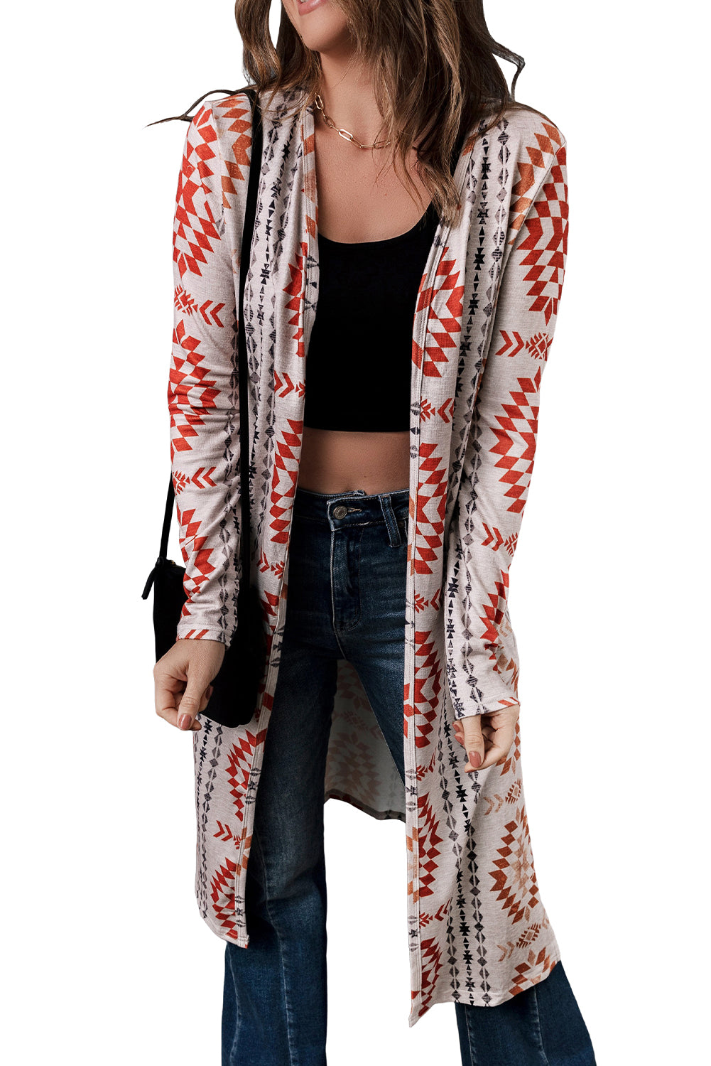 Geometric Aztec Print Open Front Cardigan