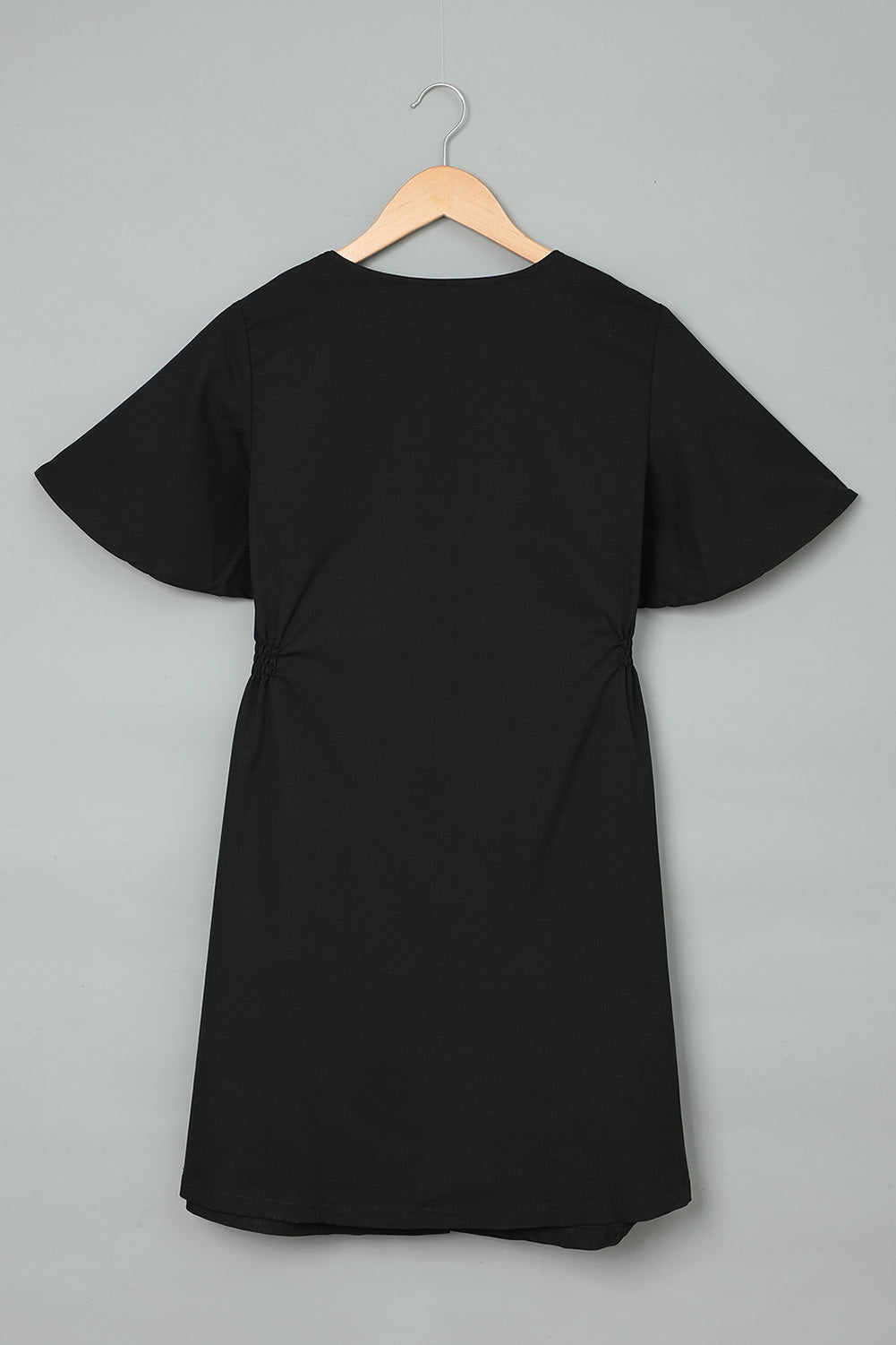 Black Flutter Sleeve V Neck Buttoned Maternity Dress
