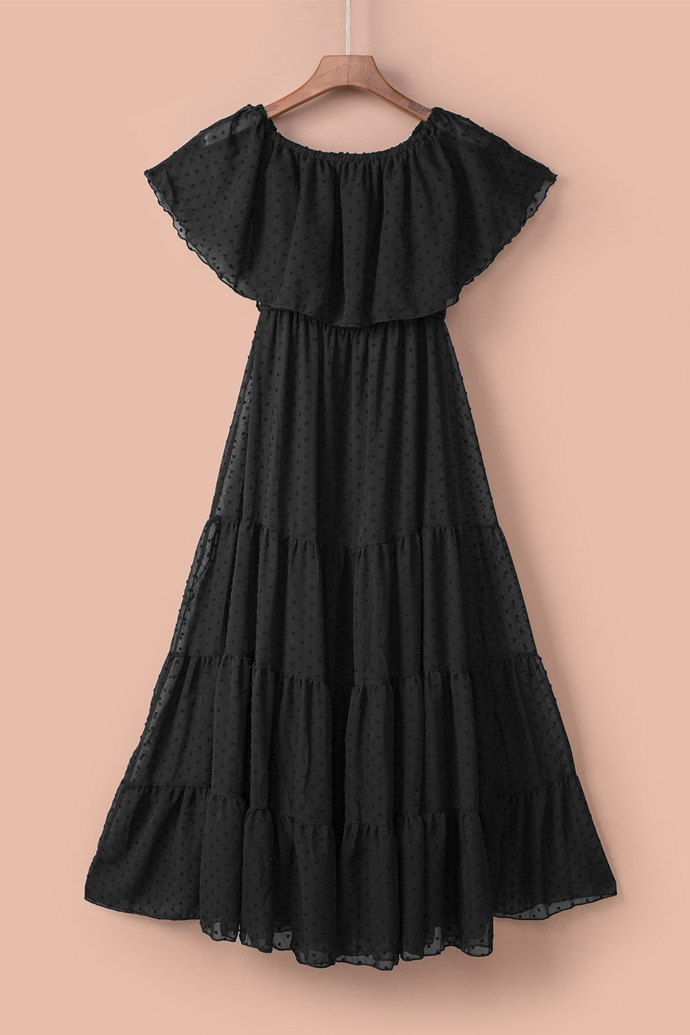 Yellow Yellow Off Shoulder Ruffle Swiss Dot Maxi Dress