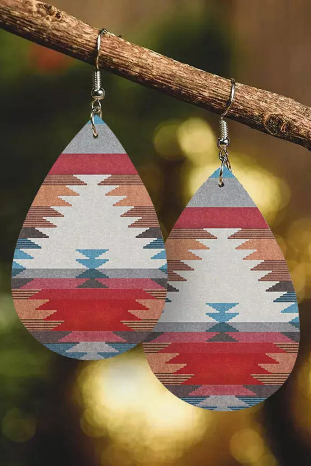 Aztec Print PU Leather Water Drop Earrings