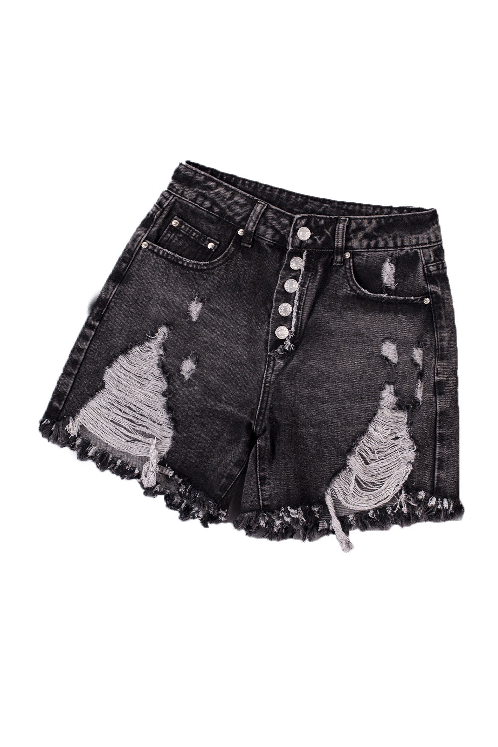 Button Fly Distressed High Waist Denim Shorts