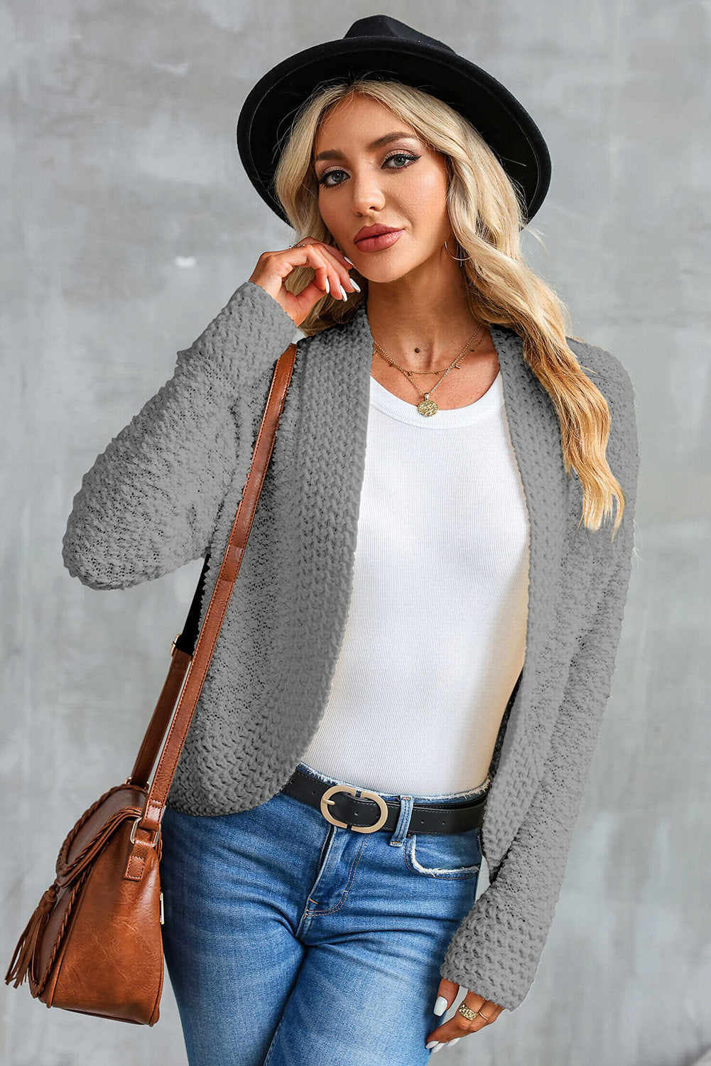 Fiery Red Popcorn Knit Open Front Cardigan