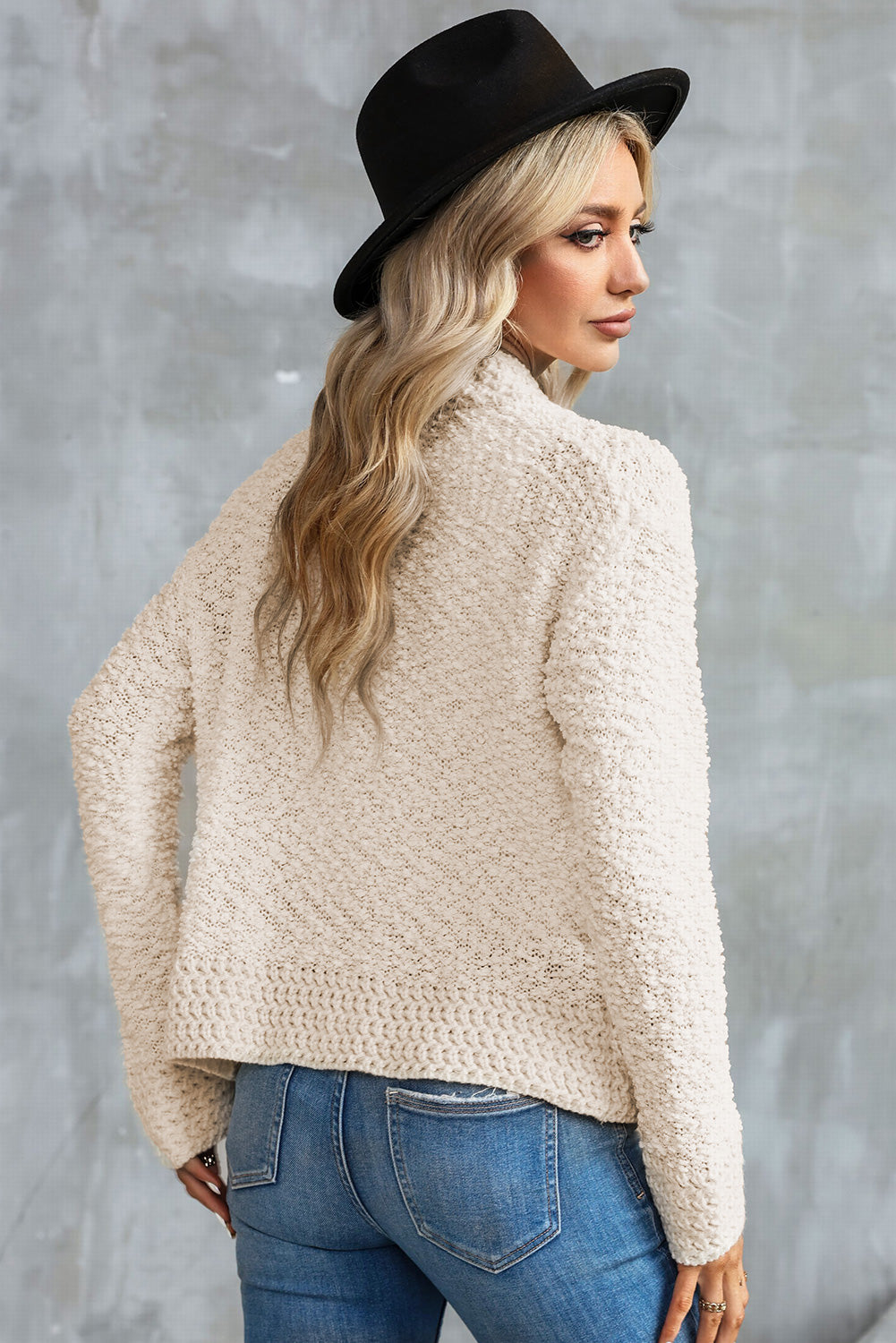 Fiery Red Popcorn Knit Open Front Cardigan