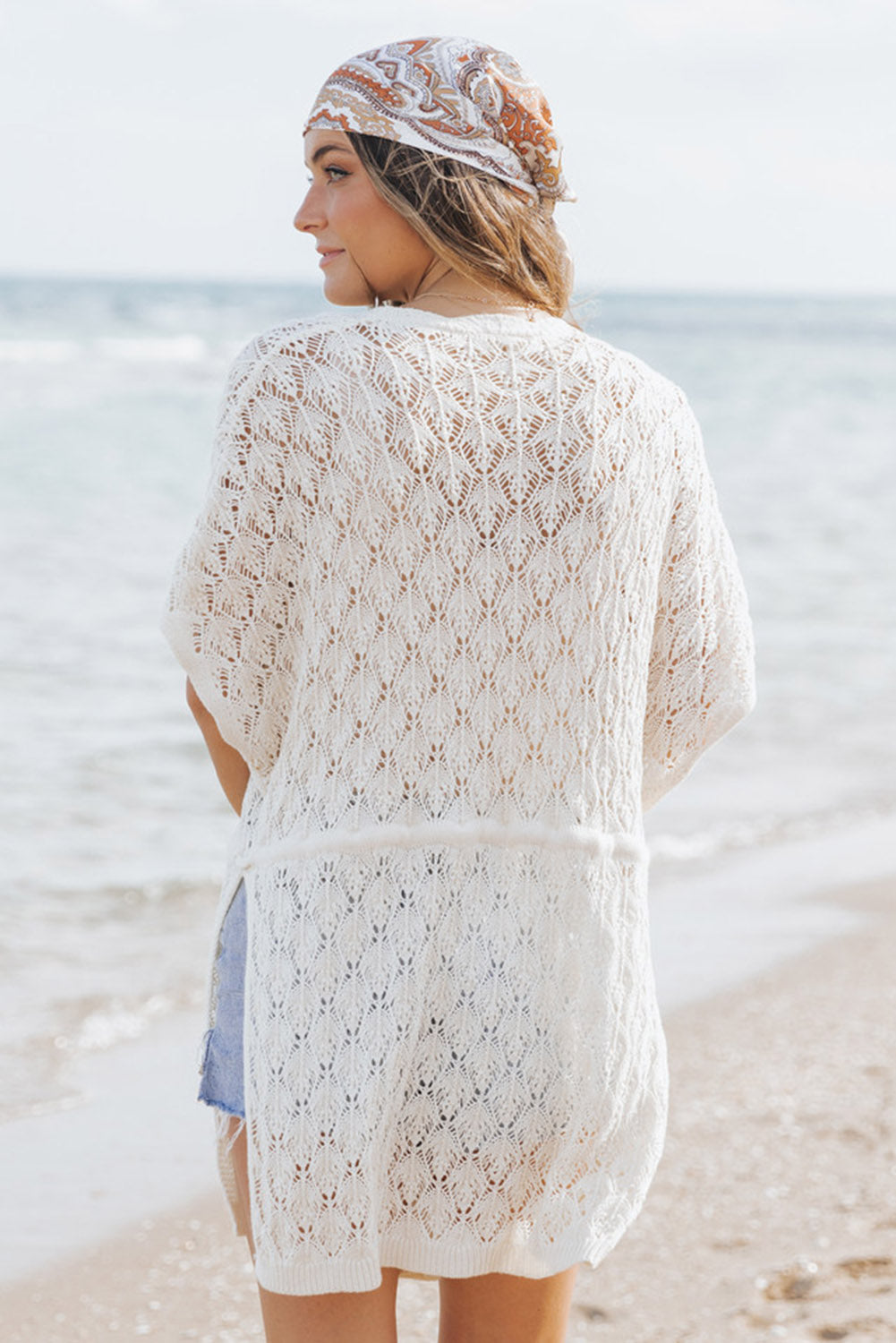Crochet Open Front Kimono with Slits