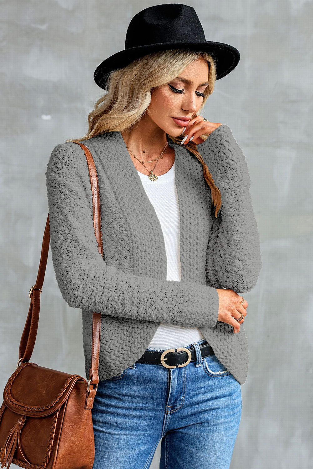 Fiery Red Popcorn Knit Open Front Cardigan