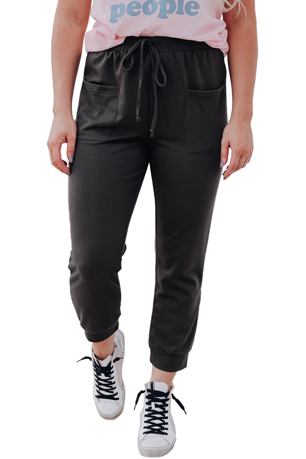 Drawstring Waist Front Patch Pockets Jogger Pants