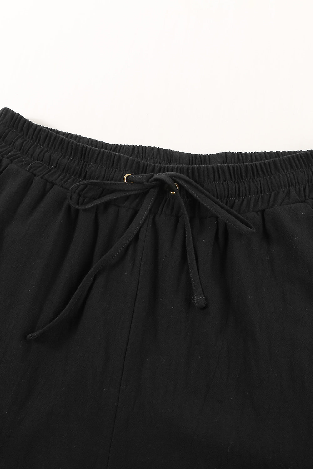 Black Drawstring Elastic Waist Pockets Long Straight Legs Pants