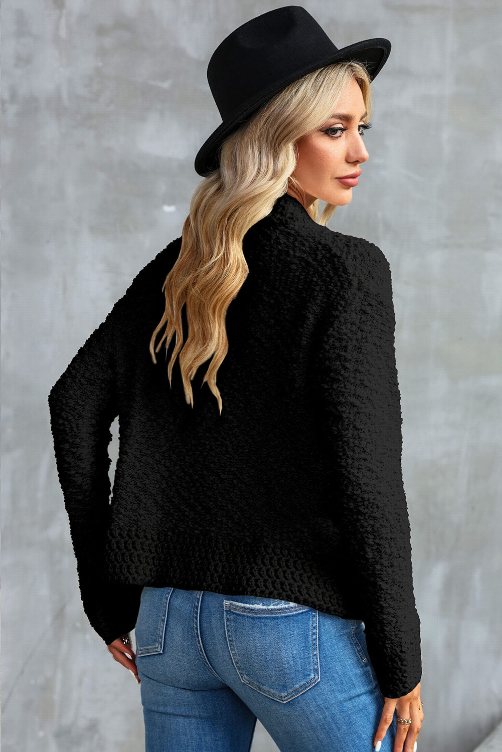 Fiery Red Popcorn Knit Open Front Cardigan