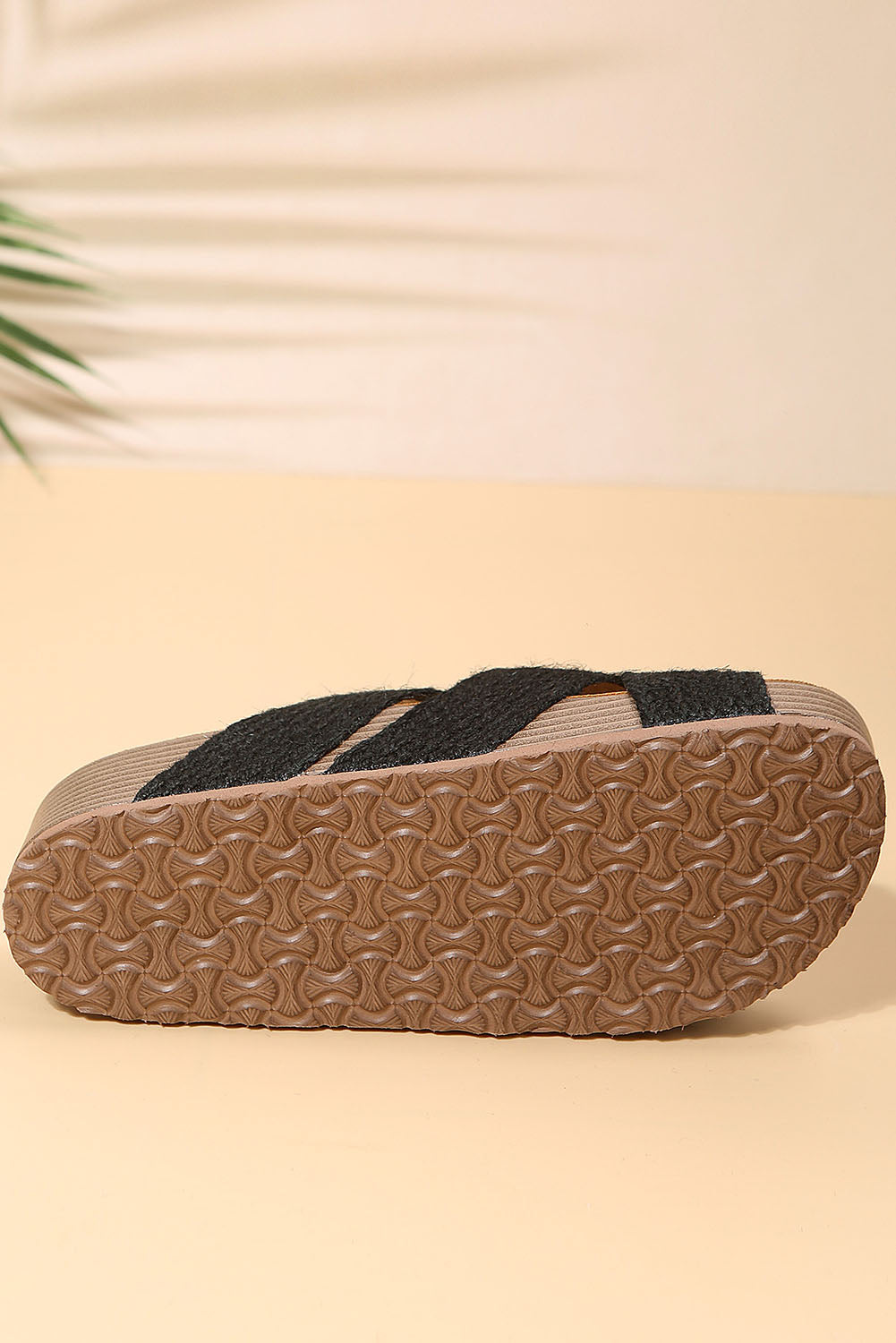 Beige Linen Woven Cross Criss Hollowed Slip-On Slippers