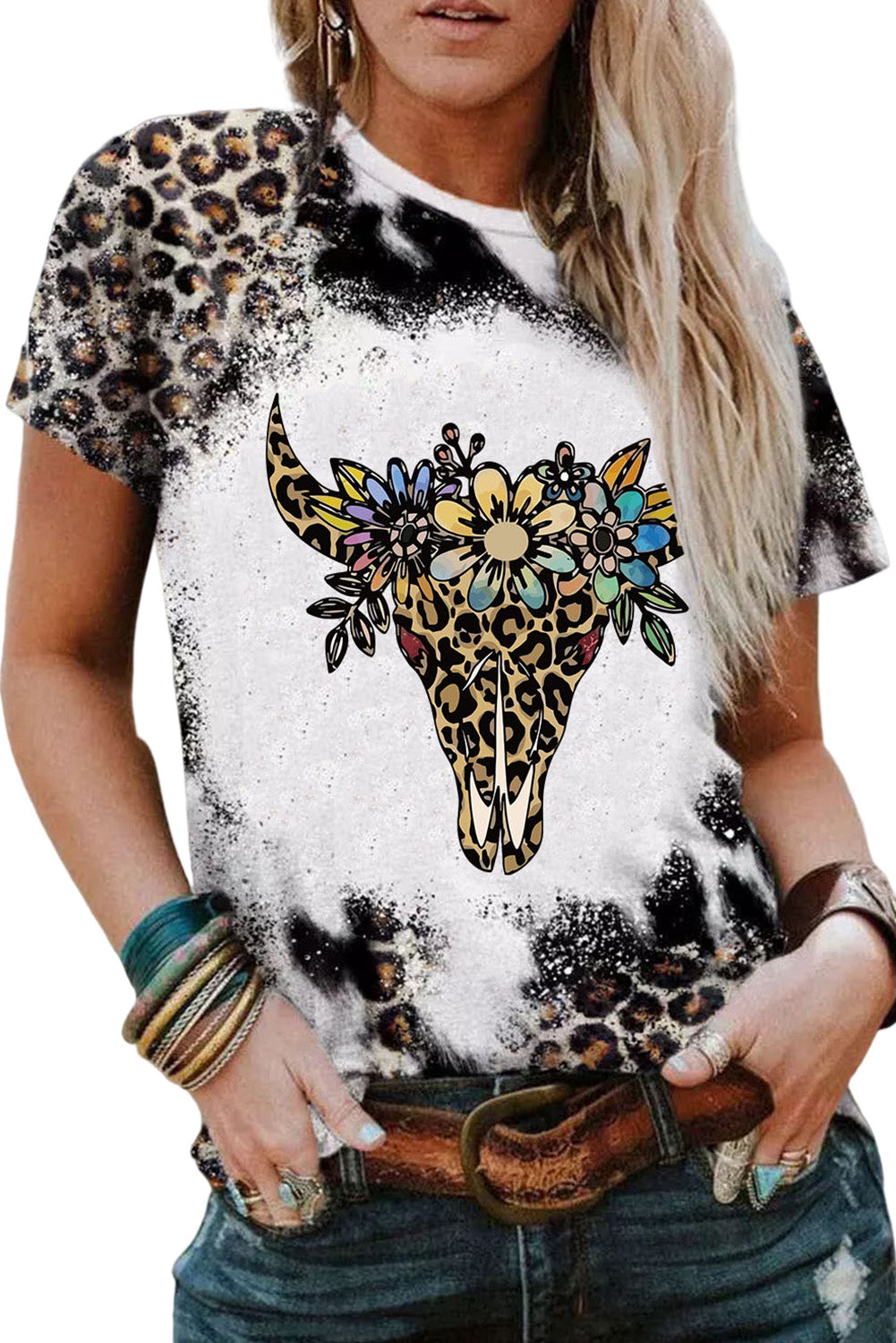 Floral Steer Bleached T-shirt