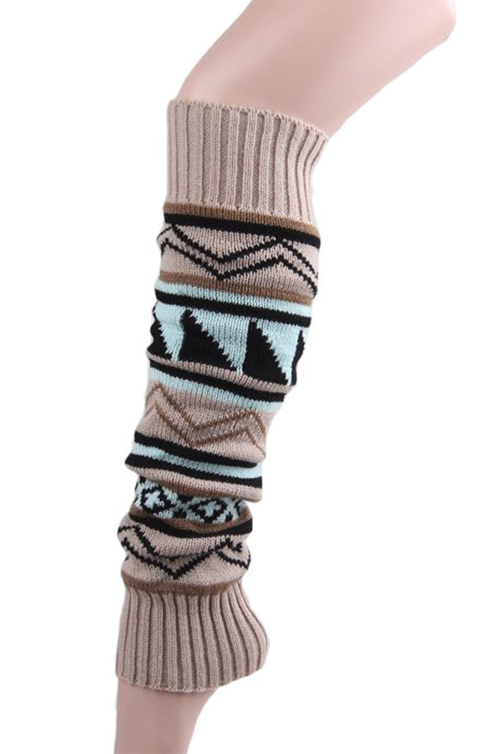 Beige Boho Aztec Print Knitted Leg Warmer