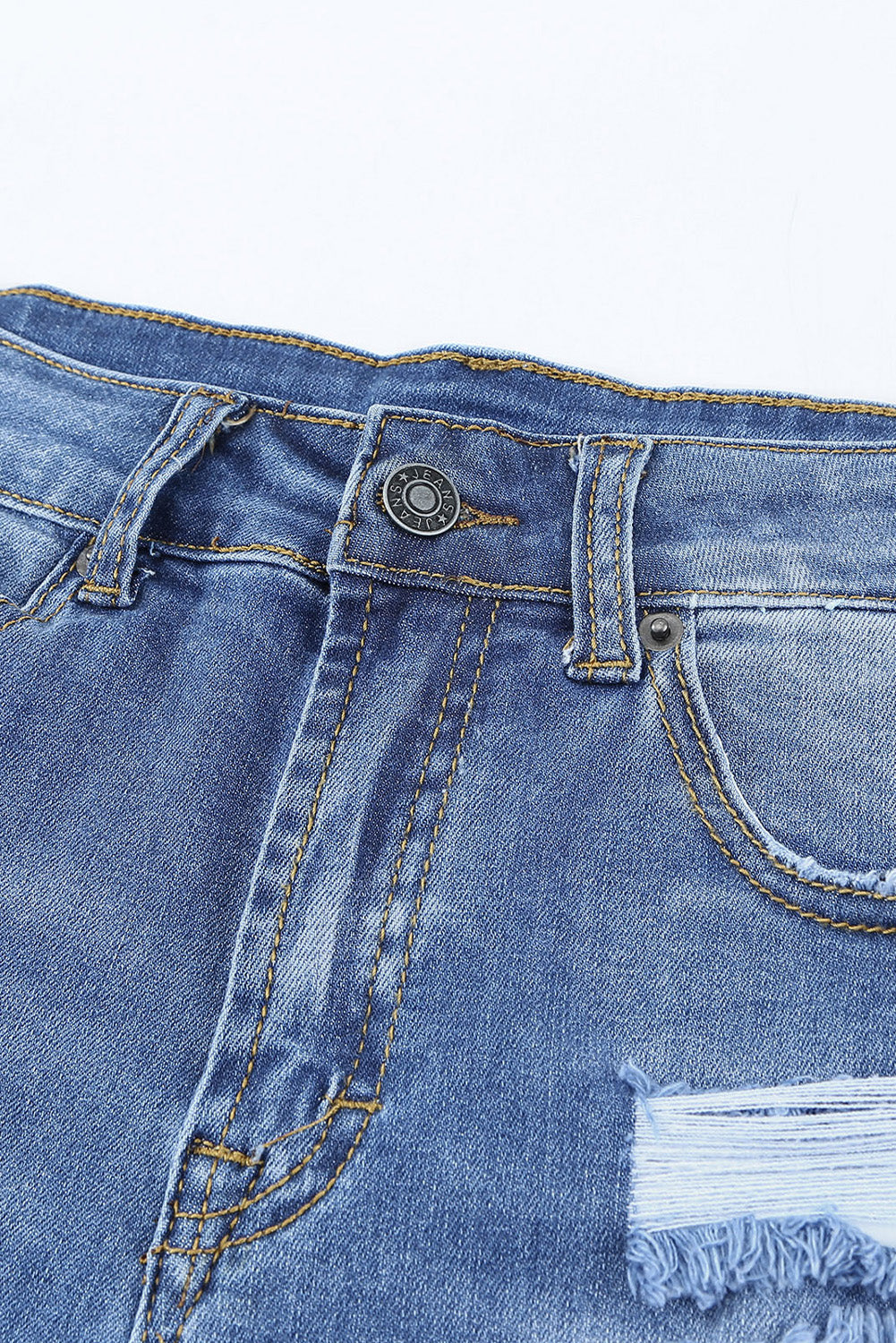 Raw Hem Distressed High Rise Denim Shorts