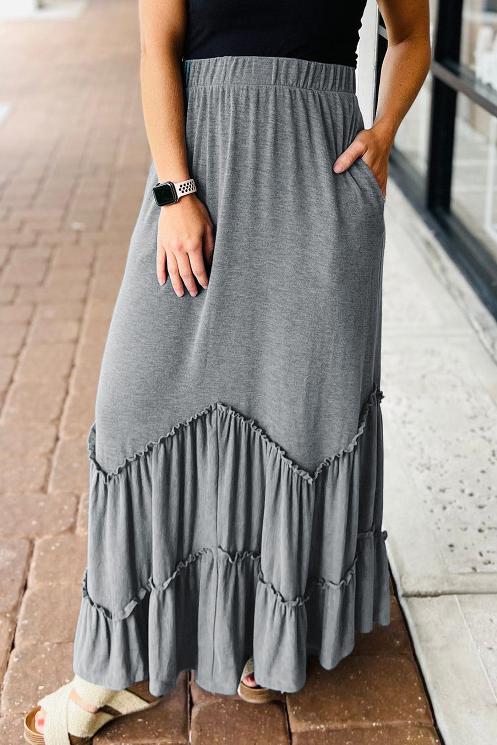 Zig-zag Tiered Maxi Skirt