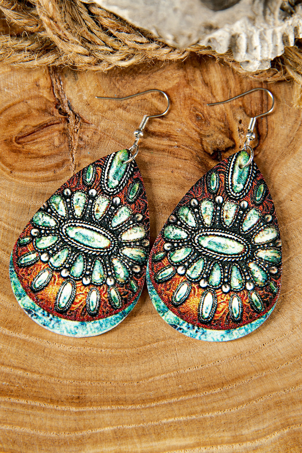 Pattern Color Block PU Leather Earrings