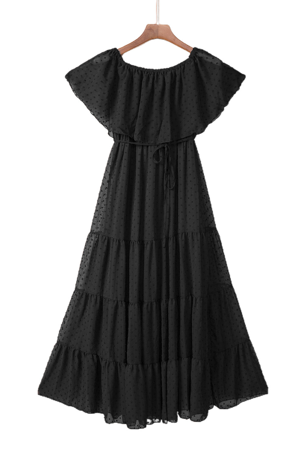 Yellow Yellow Off Shoulder Ruffle Swiss Dot Maxi Dress