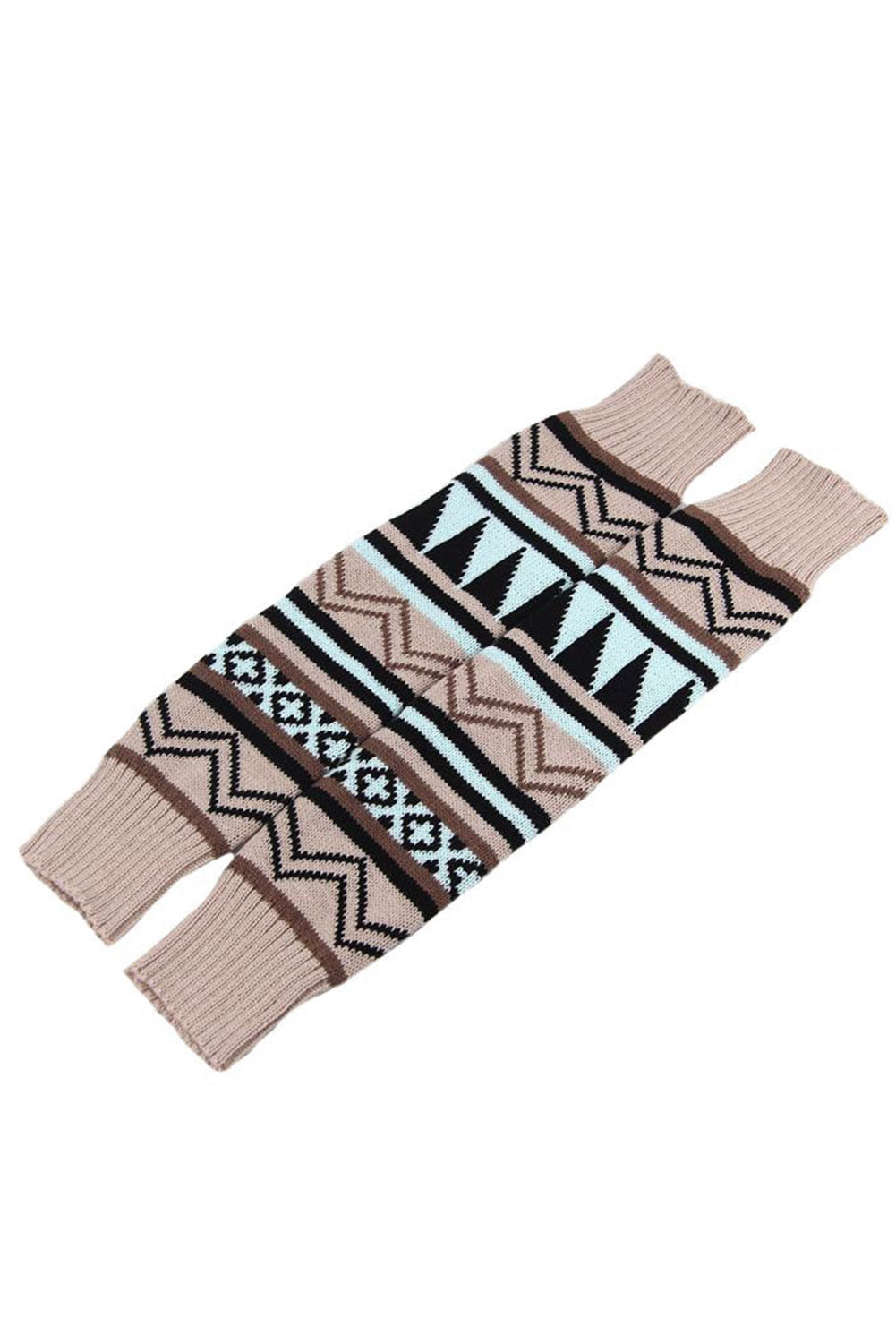 Beige Boho Aztec Print Knitted Leg Warmer