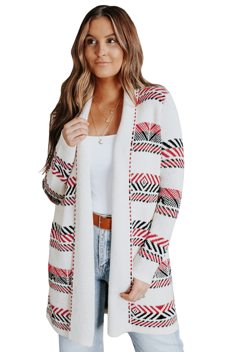 Open Front Draped Geometric Cardigan